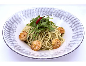 SPAGHETTI AGLIO OLIO PEPERONCINO s krevetami